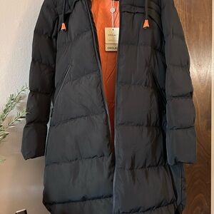Orolay Black and Orange Long Puffer Coat